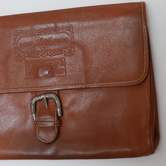 GENUINE leather clutch bag vintage Zippi brown cowhide large silver buckle rodeo - Picture 2 of 7